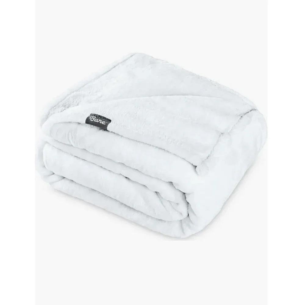 Bare Home King Size Microplush Fleece Blanket White 108x90 Soft Cozy Plush